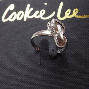 Cookie Lee NEW Sterling Silver & CZ Flip Flop Sandal Ring Size 7